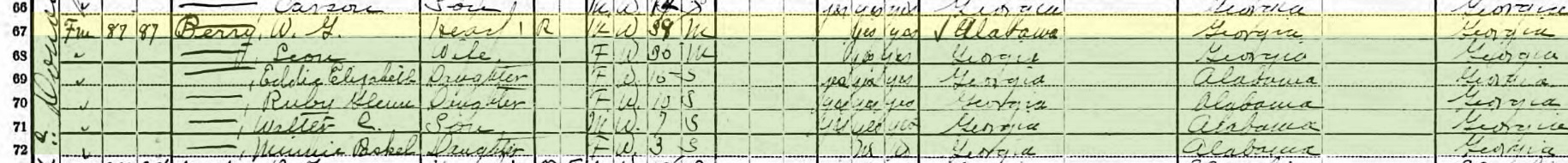 Walter Glen Berry 1920 census GA.