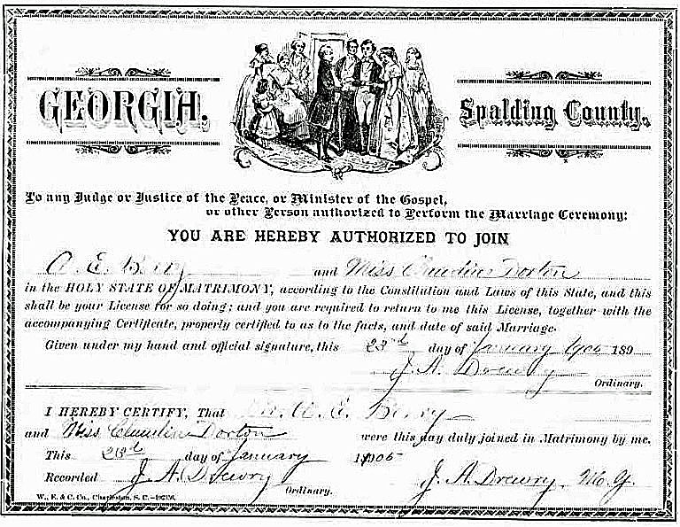 A E Berry Claudia Dorton Marriage License Sharp