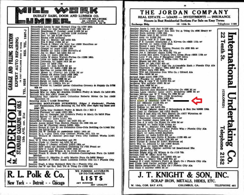 Albert E Berry ity Directory 1931 Large copy Columbus GA
