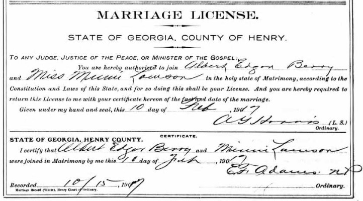 Albert Edgar Berry Marriage in 1917