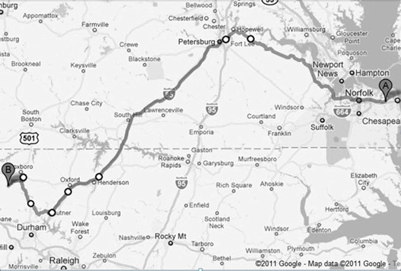 Route to NC from VA