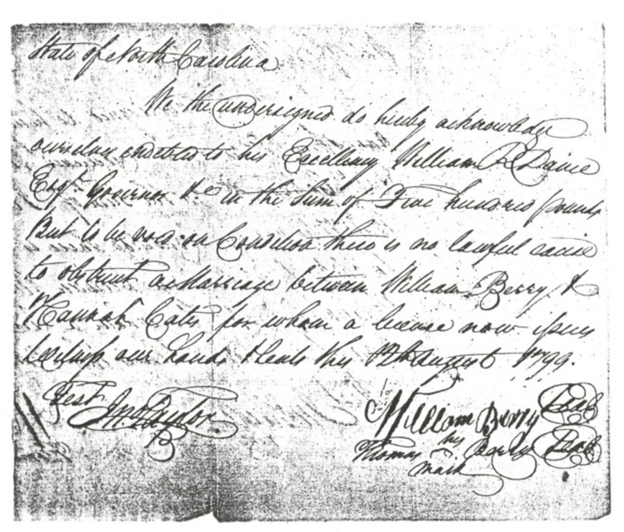 William Berry's Marriage Bond to Hannah Cate 1799