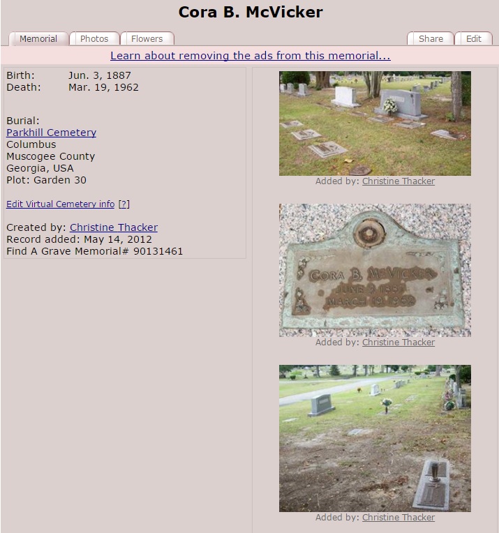 Cora Berry McVicker Grave