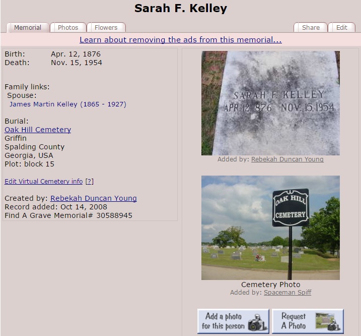 Sarah Florence Berry Kelly Grave 1876 1954