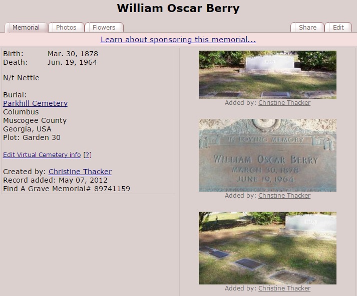 William Oscar Berry 1964 grave