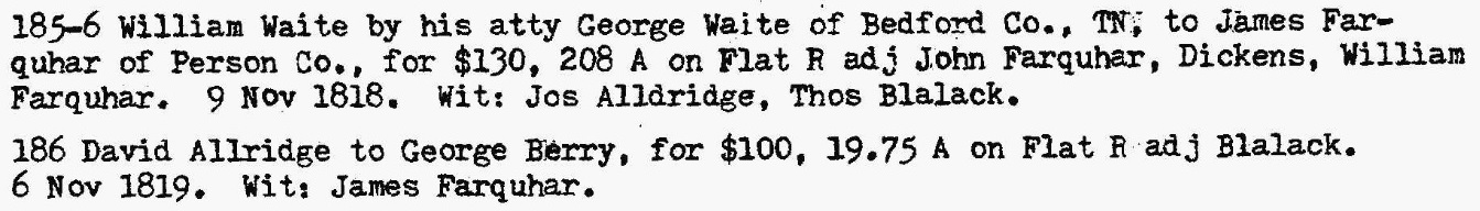 James Farquhar land purchace 1819