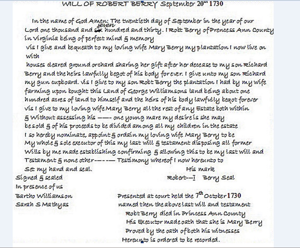 Robert Berry transcribed will