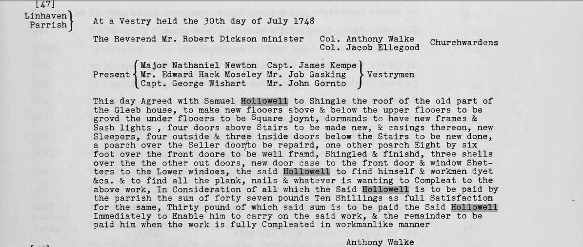 Samuel Hollowell Church Job